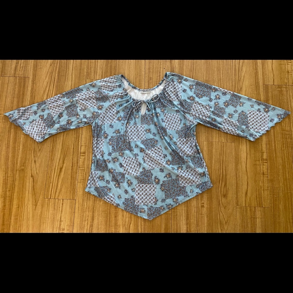 Vintage 90s Does 70s Floral Print Patchwork Bell … - image 3